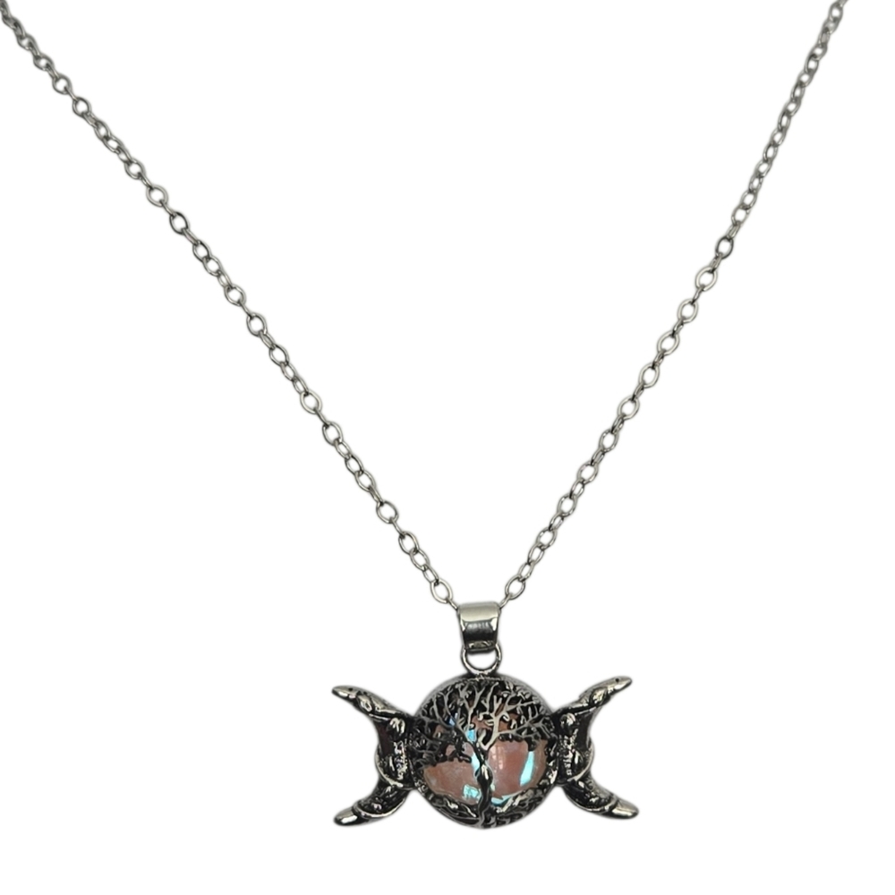 Silver Tone Triple Moon Goddess with a Center Tree Of Life Necklace - Picture 3 of 5
